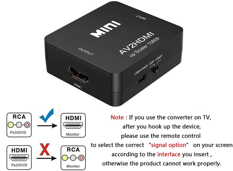 Amtake محول Amtake من RCA إلى HDMI، 1080P محول فيديو وصوت RCA مركب CVBS AV إلى HDMI متوافق مع N64 Wii PS2 Xbox VHS VCR كاميرا DVD، يدعم PAL/NTSC مع كابل طاقة USB - Image 2